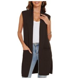 Joan Vass Duster Blue Sleeveless Long Cardigan with Pockets  in Size M